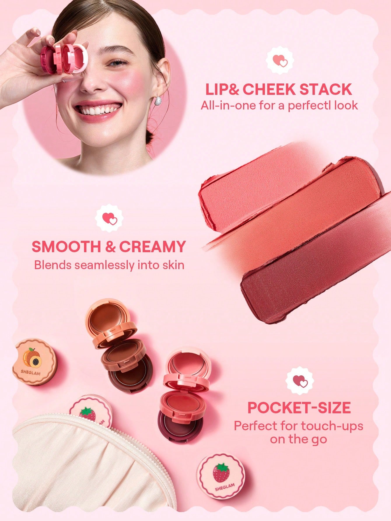 Bote apilable de rubor en crema para labios y mejillas SHEGLAM Cheek & Lip Cream Stack (5)