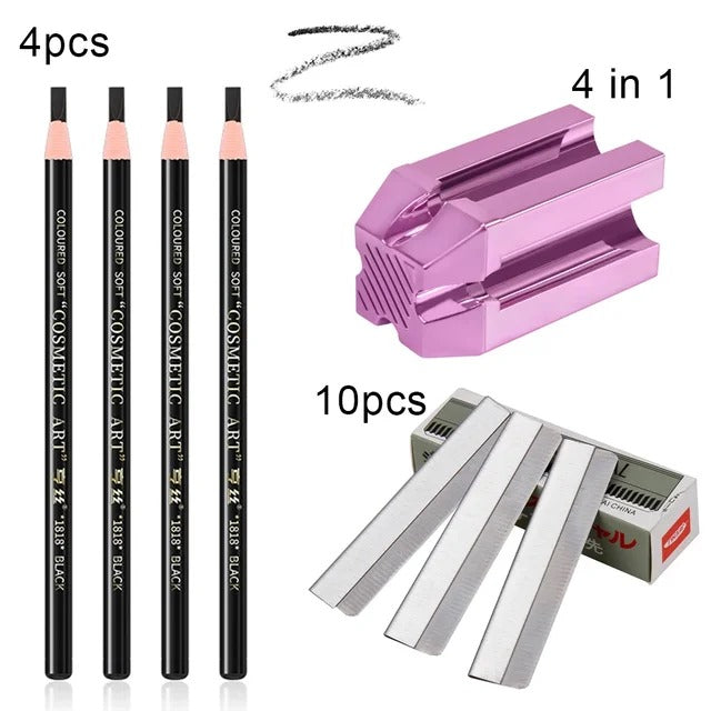 Kit de lapices para diseño de cejas con navajas y afilador