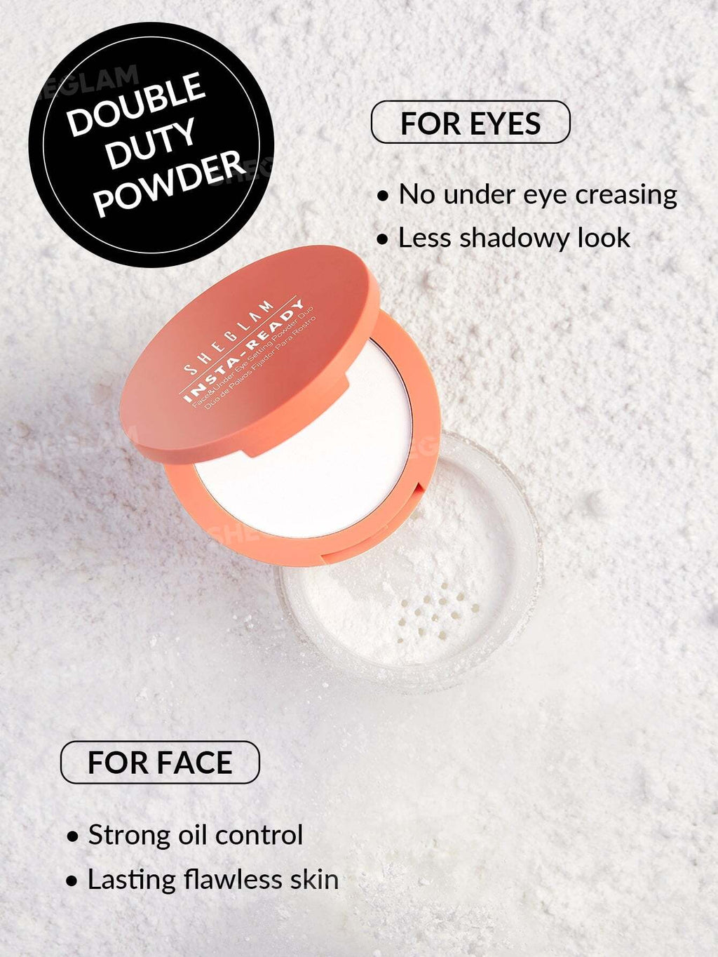 POLVO TRANSLUCIDO SHE GLAM polvo suelto y polvo compacto de varios tonos