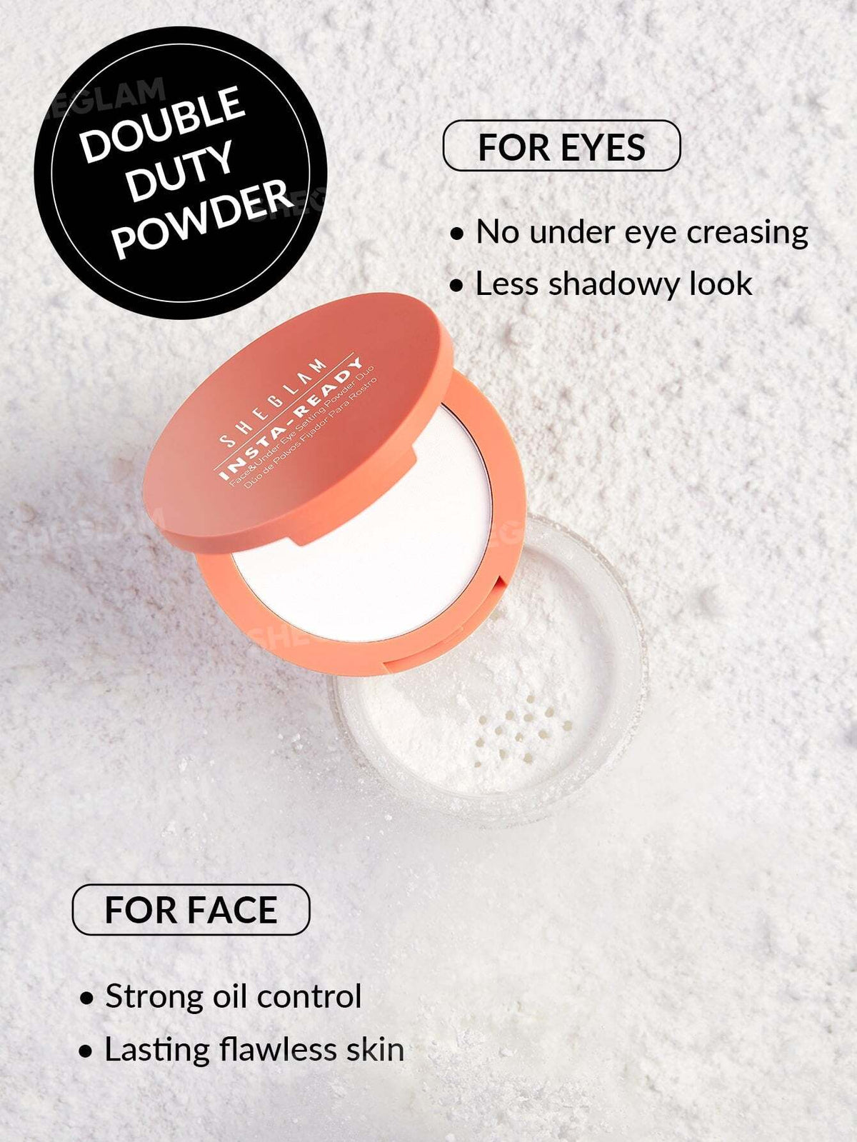 POLVO TRANSLUCIDO SHE GLAM polvo suelto y polvo compacto de varios tonos