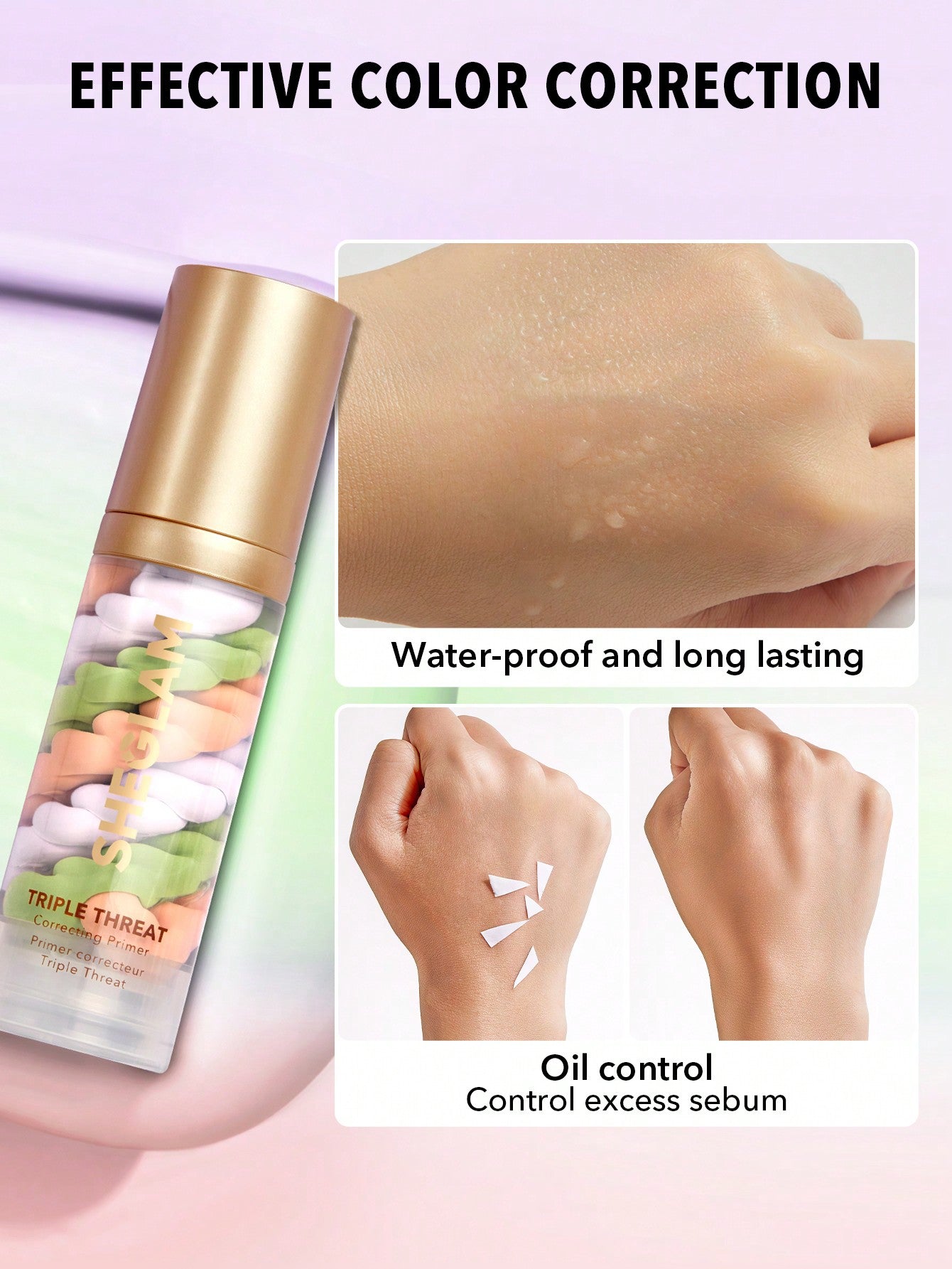 Prebase primer y corrector She glam 3 en uno  Manual de corrección de triple amenaza