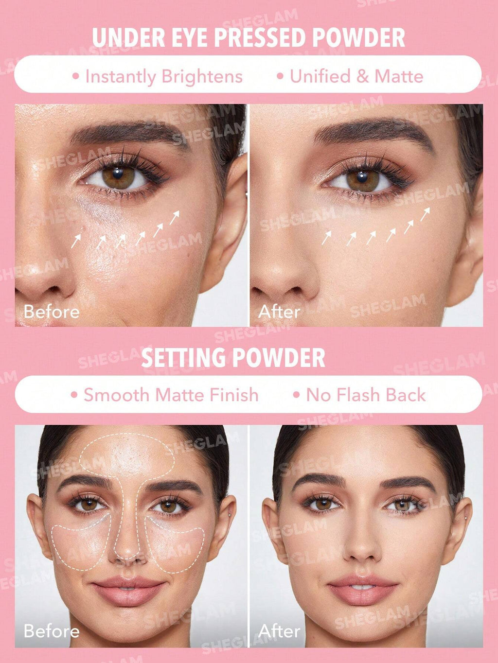 POLVO TRANSLUCIDO SHE GLAM polvo suelto y polvo compacto de varios tonos