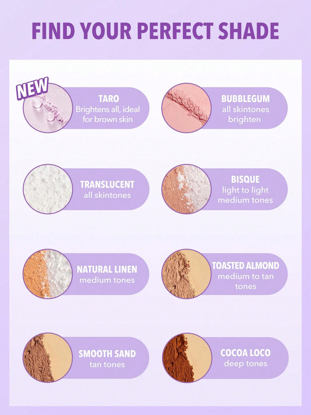 POLVO TRANSLUCIDO SHE GLAM polvo suelto y polvo compacto de varios tonos