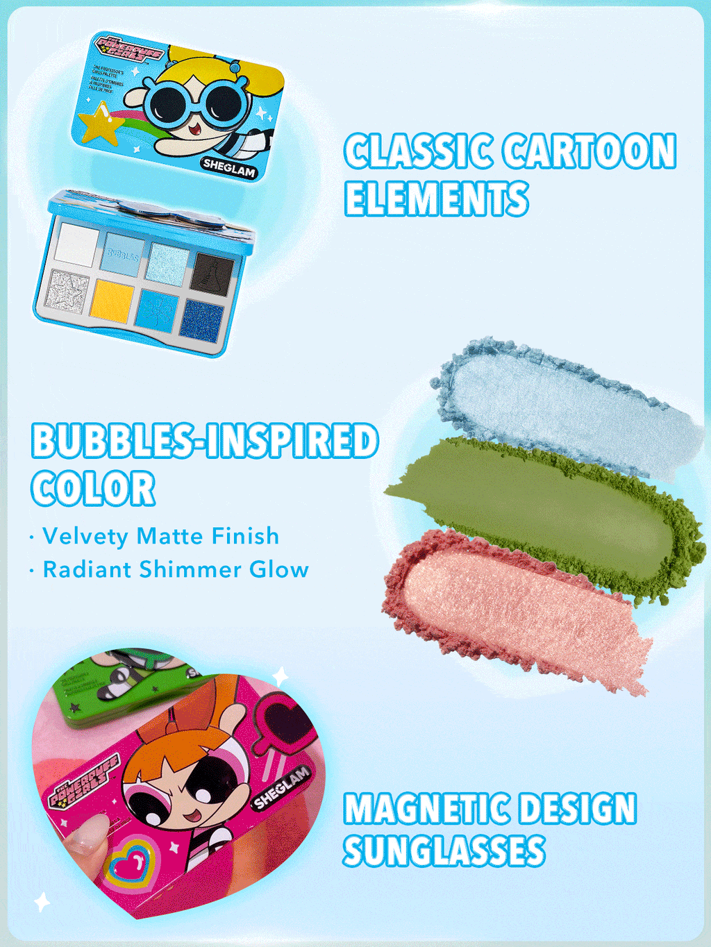 Las Chicas Superpoderosas X SHEGLAM Paleta de sombras de Las Chicas Burbuja