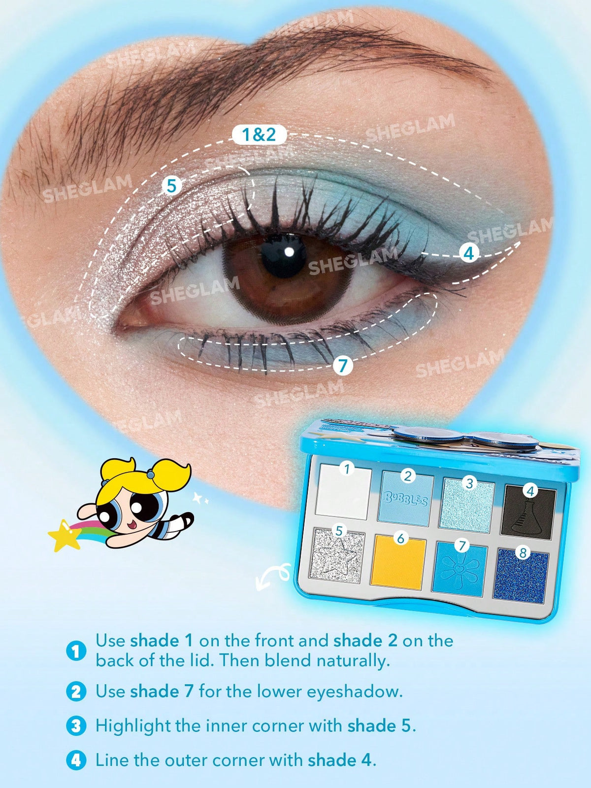 Las Chicas Superpoderosas X SHEGLAM Paleta de sombras de Las Chicas Burbuja