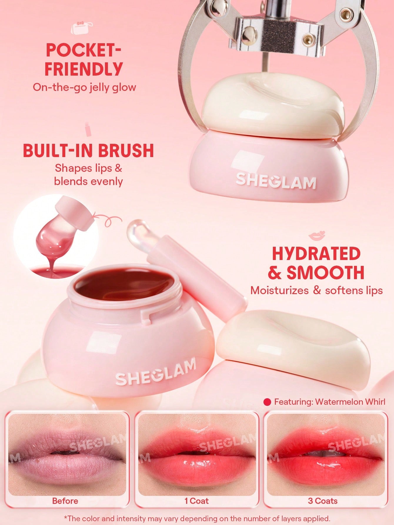 Labial tinta hidratante SHEGLAM Hydra Jelly Pocket Lip Jam-Strawberry Splash