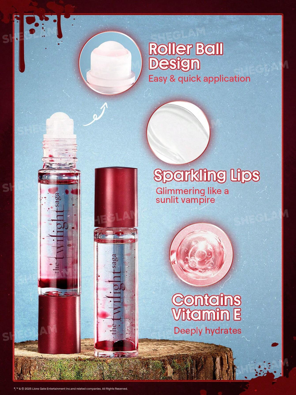 Aceite oil lip para labios The Twilight Saga X SHEGLAM Premonition Roll On Lip Oil