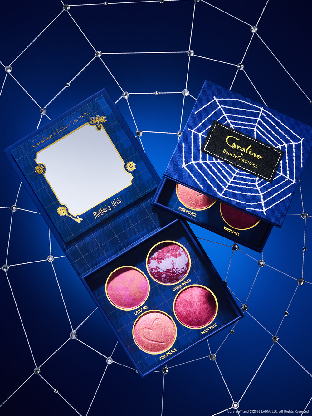 paleta de rubores y iluminadores Mother's web Coraline x Beauty Creations