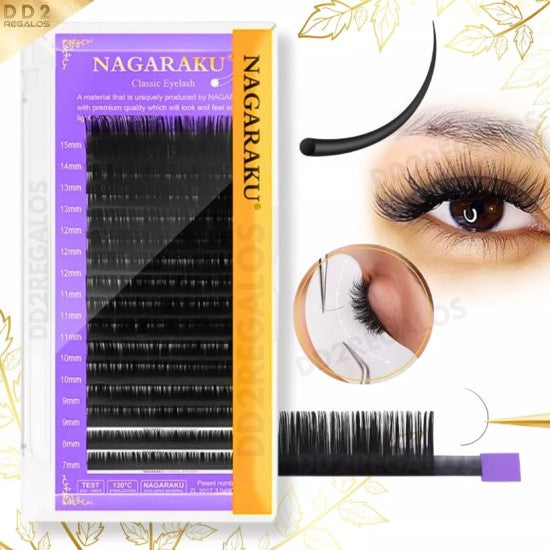 Blister  de extensiones de pestañas Nagaraku tecnica volumen 0.07 para aplicacion pestañas mink