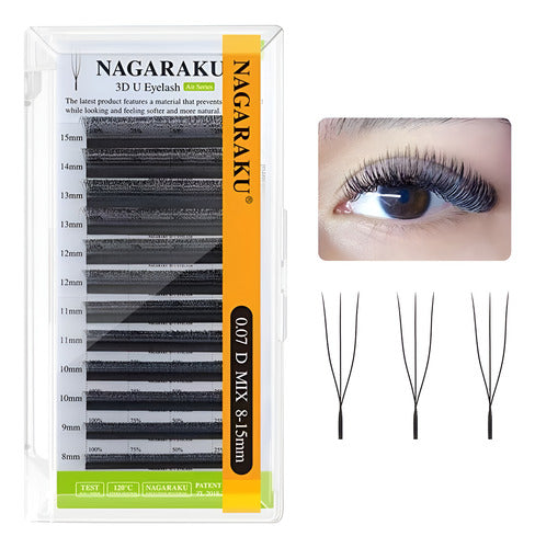 NAGARAKU Air Series 3D Extensiones De Pestañas En Forma De UU Puntas Abiertas Postizas