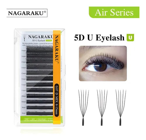 NAGARAKU Air Series 5D Extensiones De Pestañas En Forma De UU Puntas Abiertas Postizas