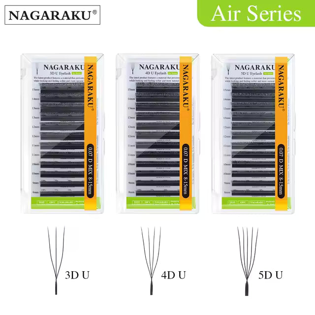 NAGARAKU Air Series 3D Extensiones De Pestañas En Forma De UU Puntas Abiertas Postizas
