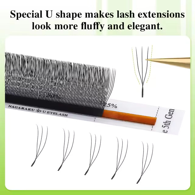 NAGARAKU Air Series 3D Extensiones De Pestañas En Forma De UU Puntas Abiertas Postizas