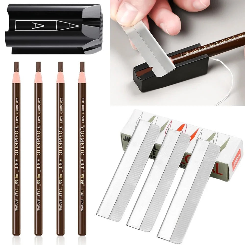 Kit de lapices para diseño de cejas con navajas y afilador