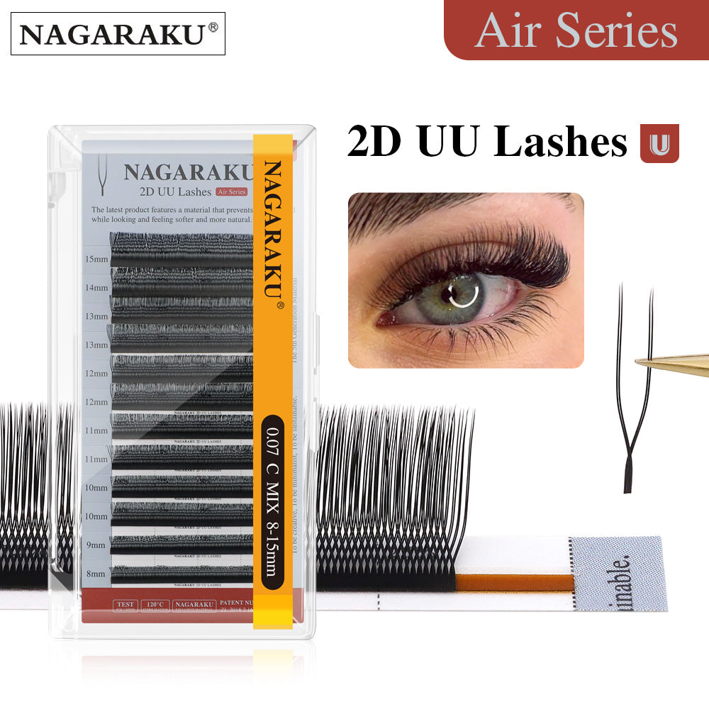NAGARAKU Air Series 2D Extensiones De Pestañas En Forma De UU Puntas Abiertas Postizas