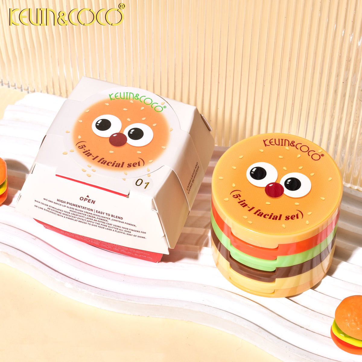 Burgerlicious Kevin and coco paleta de maquillaje para rostro 5 en 1