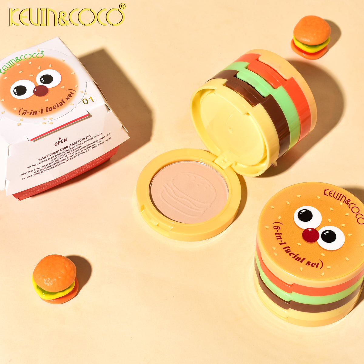 Burgerlicious Kevin and coco paleta de maquillaje para rostro 5 en 1